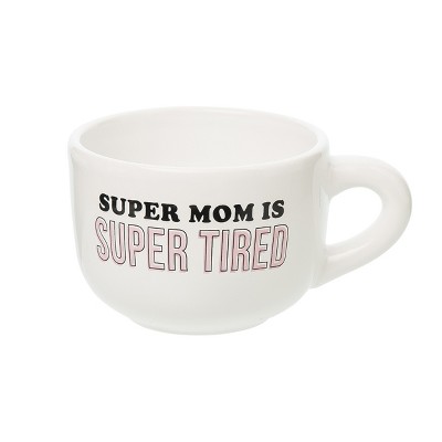 Totalee Gift Super Mom Is Super Tired Large Cappuccino Mug Ceramic White 24 oz