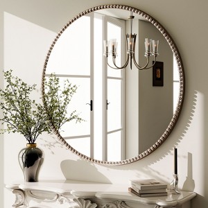 BEAUTYPEAK Round Wall Mirror 24"x24" Antique Beaded Resin Frame Vanity Mirror - 1 of 4