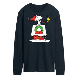 Men's - Peanuts - Snoopy & Woodstock House Sleigh Long Sleeve Graphic T-Shirt - 1 of 4