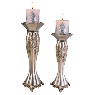 Ok Lighting Silver Paisley Candleholders (Set of 2)