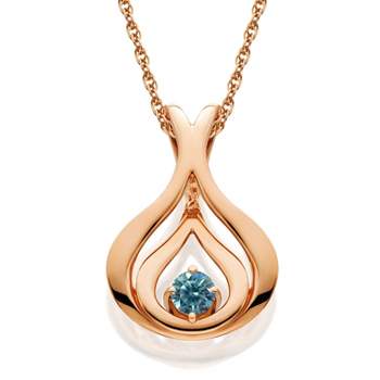 Pompeii3 Blue Diamond Solitaire Pendant & Chain 14k Rose Gold 5/8" Tall