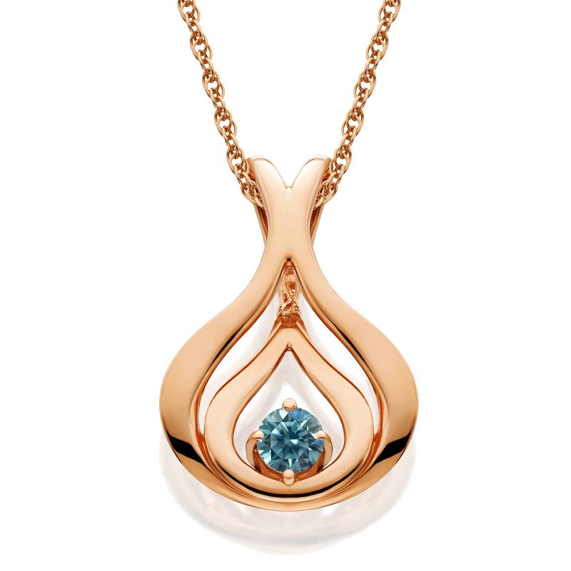 Pompeii3 Blue Diamond Solitaire Pendant & Chain 14k Rose Gold 5/8" Tall, 1 of 4