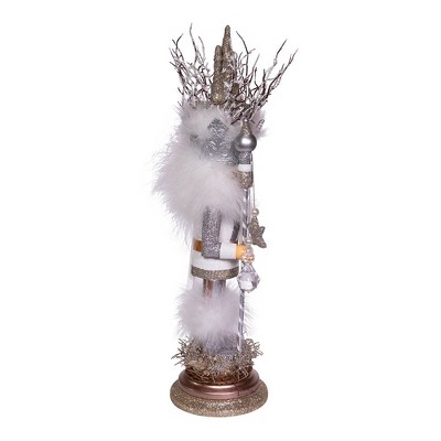 17.5-Inch Silver and White Wooden Christmas Nutcracker