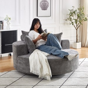 55''W Chenille Swivel Chair with Pillow, Modern Fluffy Single Sofa Chair with 360° Rotation for Living Room, Bedroom or Lounge - ModernLuxe - 1 of 4
