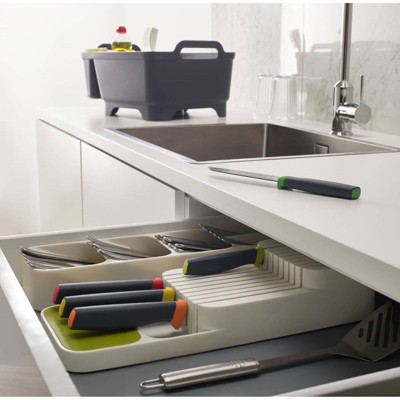 Compact Gray 2-Tier Knife Organizer with Non-Slip Base
