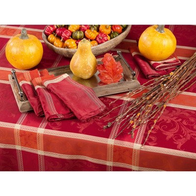 Autumn Plaid Red and Orange Polyester Tablecloth 70" x 120"