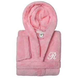 Personalized Linum Kids 100% Polyester SUPER PLUSH Double Brushed Hooded Bathrobe in White Script Font - 1 of 3