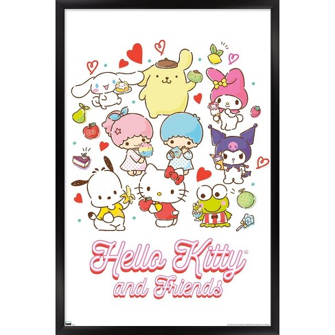 Trends International Hello Kitty and Friends - Kawaii Favorite Flavors  Framed Wall Poster Prints Black Framed Version 14.725 x 22.375