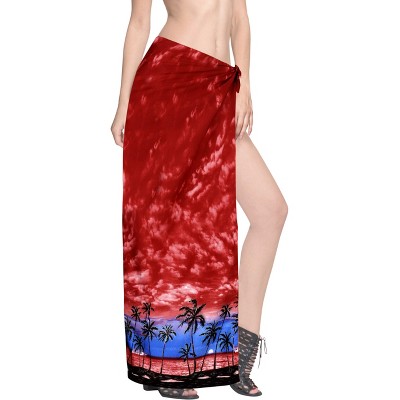 LA LEELA Women's Holiday Beachwear Summer Swim Cover Up Bikini Sarong Coverups Beach Wraps Slit Pareo for Women One Size Red, Tree