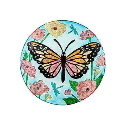 18" Glitter Hand Painted and Embossed Bird Bath, Butterfly