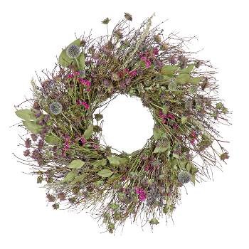 National Tree Company Artificial Spring Wreath, Metal Ring Base, Decorated with Eucalyptus, Wildflowers, Leafy Greens, Spring Collection, 22 Inches