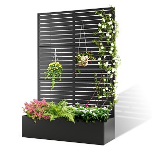 TOAOTBNBO Outdoor Planter Box with Square-Hole Trellis, Metal Raised Garden Bed for Climbing Plants, Galvanized Garden Box with Drainage Holes - 1 of 4