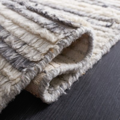 Grey and Ivory Handmade Wool Shag Area Rug