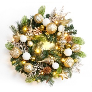 24 Inch Lighted Christmas Wreaths, Pre-lit Xmas Wreath - 1 of 4