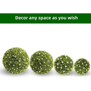 Artificial Plant Topiary Ball, Decorative Artificial Boxwood Balls with Flowers - 1 of 4