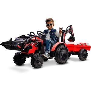 3-in-1 Ride On Tractor, 24V Ride On Car Toy Excavator & Bulldozer - Battery-Powered Electric Vehicle w/Trailer, Digger, Remote Control, LED Lights - 1 of 4