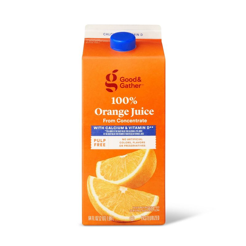 Pulp Free 100% Orange Juice From Concentrate w/ Calcium &#38; Vitamin D - 64 fl oz - Good &#38; Gather&#8482;, 1 of 5