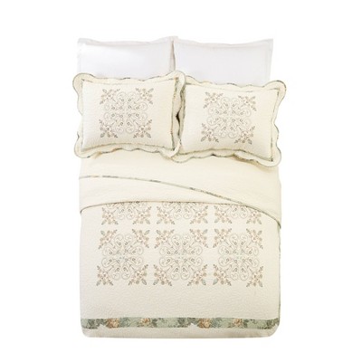 Vintage Floral Queen Cotton Reversible Bedspread Set