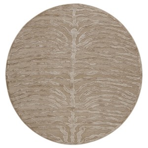 8' Tan and Ivory Animal Print Power Loom Round Rug - 1 of 3