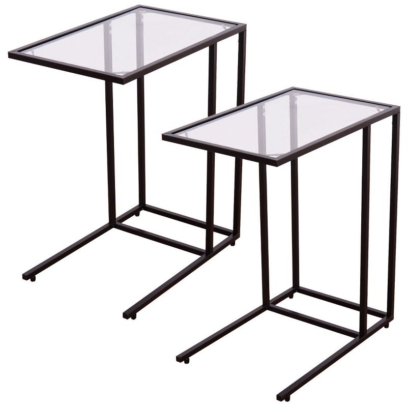 Costway 2PCS Coffee Tray Side Sofa End Table Ottoman Couch Stand TV Lap W/Glass Top, 1 of 11