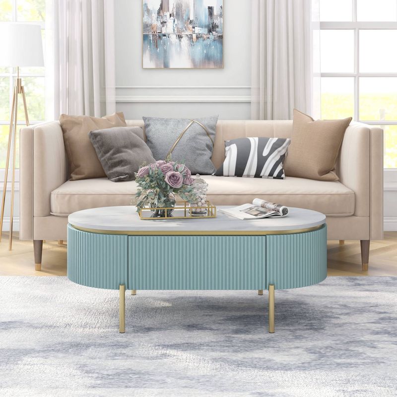 Cartehena Faux Marble Coffee Table with Drawer Light Teal Blue - HOMES: Inside + Out, 3 of 11