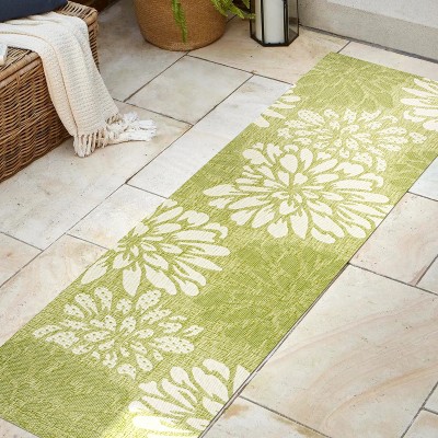 Zinnia Gray Floral Flat Woven Reversible Indoor/Outdoor Rug