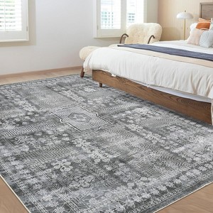 Washable Vintage Rug, Non-Slip Non-Shedding Carpet, Low Pile Floor Covering, Foldable Floral Print Soft Mat for Playroom, Bedroom Living Room - 1 of 4