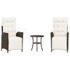 vidaXL 3 Piece Bistro Set with Cushions Brown Poly Rattan - 2 of 4