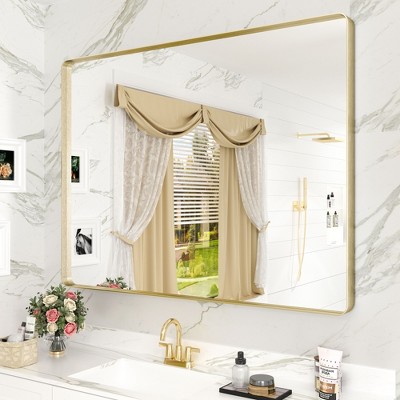 Apmir 30 in. W x 40 in. H Rectangular Aluminum Alloy Framed and Tempered Glass Wall Mirror in Brushed Gold