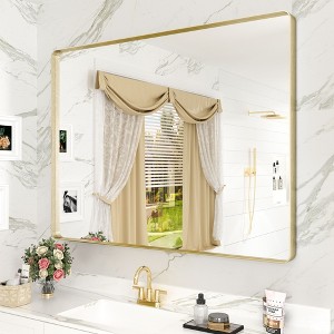 Apmir 30 in. W x 40 in. H Rectangular Aluminum Alloy Framed and Tempered Glass Wall Mirror in Brushed Gold - 1 of 4