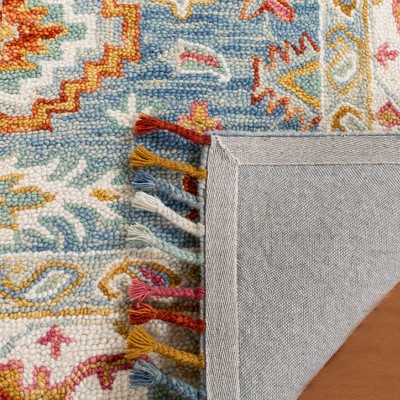 Blue Floral Handmade Tufted Wool 4' x 6' Area Rug