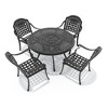 5-Piece Cast Aluminum Outdoor Dining Set: Round Table, Stackable Chairs & Blue Cushions - All-Weather Patio Furniture for Your Backyard - 3 of 4