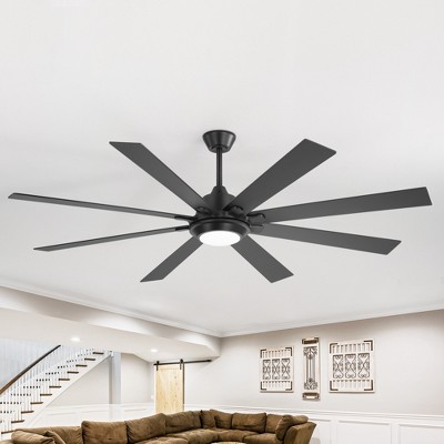 Airsurfer 65/72-In Matte Black Ceiling Fan with Color-Changing LED Light, Black & Deep Walnut 8 Blades, Remote Included, Modern Silent DC Motor Design