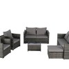 Outdoor Furniture Set, 5 Pcs Rattan Wicker Sofa Set with Tempered Glass Coffee Table, Armrest  Sofas with Cushions and Pillows-Coolbibila - 4 of 4
