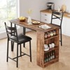 Bar Table Set of 2 with 3 Storage Shelves, Extendable Dining Table with 2 Cushioned Chairs - 3 of 4