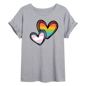 Women's - Instant Message - Rainbow And Trans Flag Hearts Oversized Graphic T-Shirt - 1 of 4