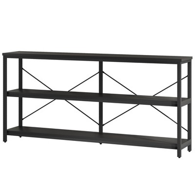 Black 55-Inch Industrial Sofa Table with 3-Tier Storage