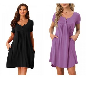 INSPIRE CHIC Women's 2 Pcs Sleepwear Summer Short Sleeves Solid with Pockets Nightgown - 1 of 4
