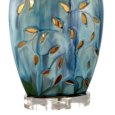Blue Ceramic Table Lamp with White Fabric Shade