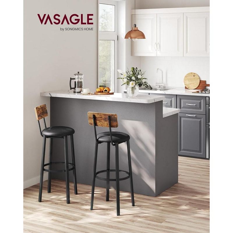 VASAGLE Bar Stools, Set of 2 PU Upholstered Breakfast Stools, 29.7 Inches Barstools with Back and Footrest, for Dining Room Kitchen Counter Bar, 2 of 9