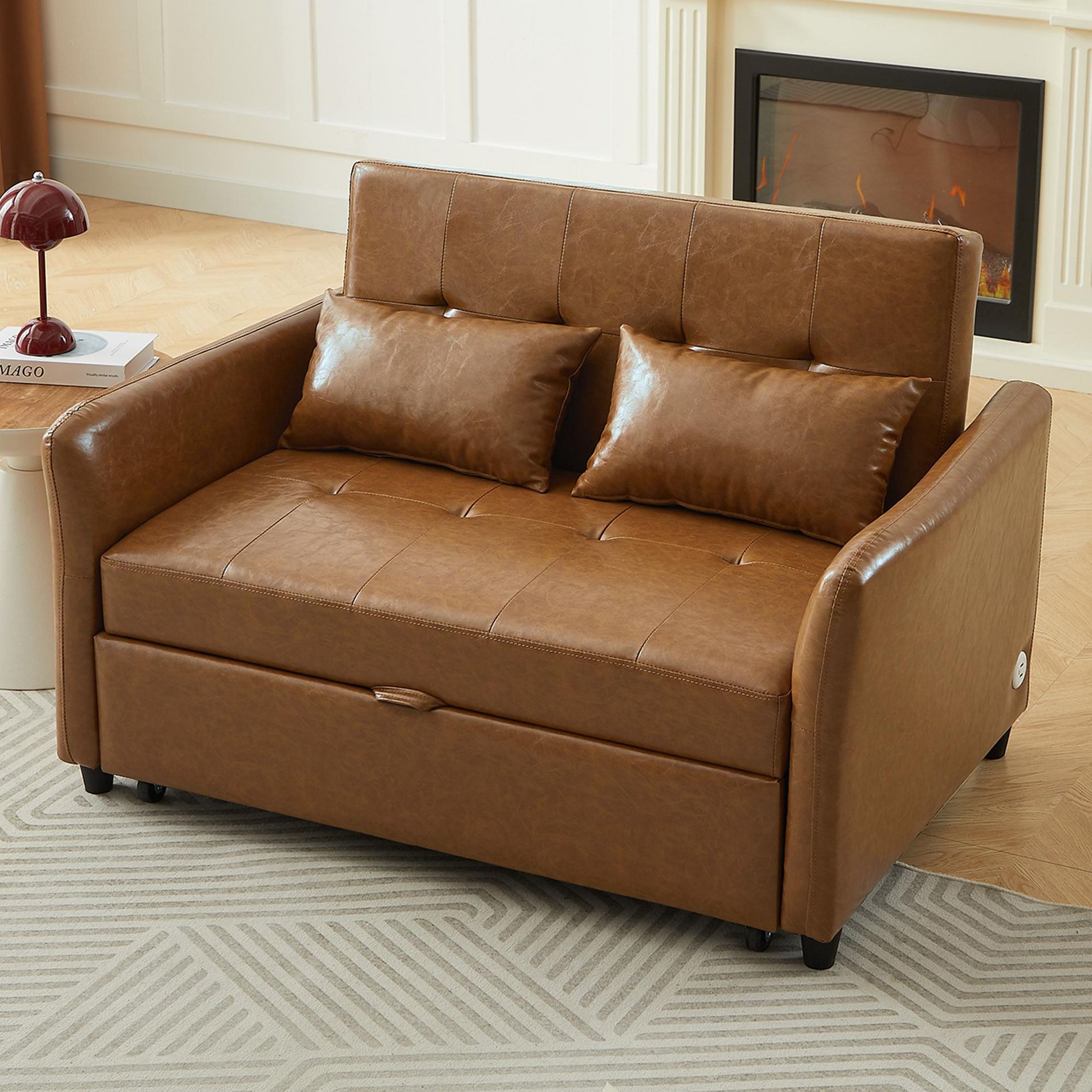 51.57"W Convertible Sleeper Bed, Adjustable Oversized Loveseat with 3 USB Ports, Brown - ModernLuxe