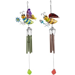 Northlight Pink and Green Bees Outdoor Garden Windchimes - 30" - Set of 2 - 1 of 4