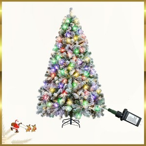 Swtroom 6Ft Christmas Tree 550 Multicolored Lights Snow Flocked Pine Tree 9 Light Lighting Modes Party Decoration - 1 of 4