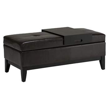 42" Jackson Storage Ottoman Benches with Tray Tanners Brown Faux Leather - WyndenHall