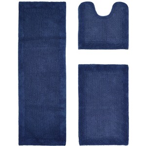 Edge Bath Rug 100% Premium Cotton Ultra-Soft Water Absorbent Tufted Solid Reversible 3 Piece Bathroom Rug Set for Machine Washable Bathmat - 1 of 4