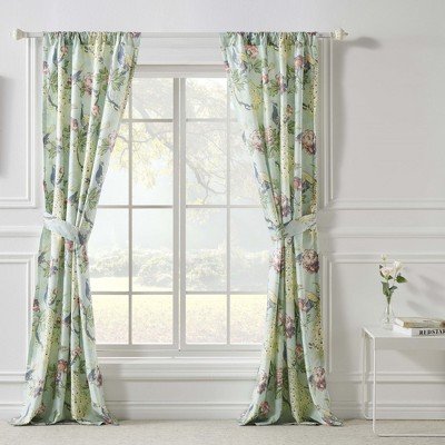 Pavona Blue Floral Light-Filtering Polyester Curtain Panels