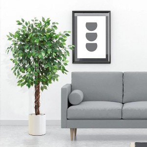 Whizmax Artificial Ficus, Fake Ficus Silk Tree with Natural Wood Trunk in Plastic Nursery Pot for Indoor Outdoor House Living Room Office - 1 of 4