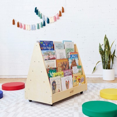 Natural Birch Double-Sided Mobile Book Display with Casters