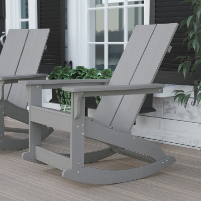 Gray Poly Resin Wood Adirondack Rocking Chair with Arms