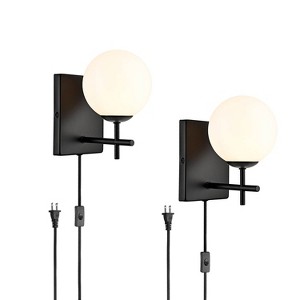 Claxy Modern Black Globe Sconce - 2 Light Plug-in Set of Two - 1 of 4
